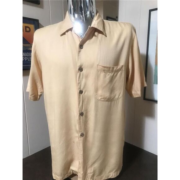 Tommy Bahama Mens Large Palm Frond Silk Button Down Shirt Embosssed Yellow - Picture 1 of 1